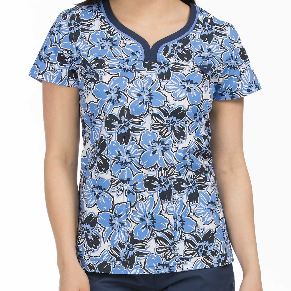 MC2 Blue Floral Scrub Top